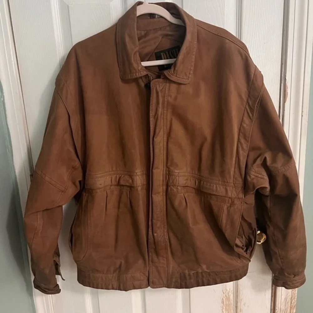 Vintage western Brown Tan Genuine Leather Jacket Size Large